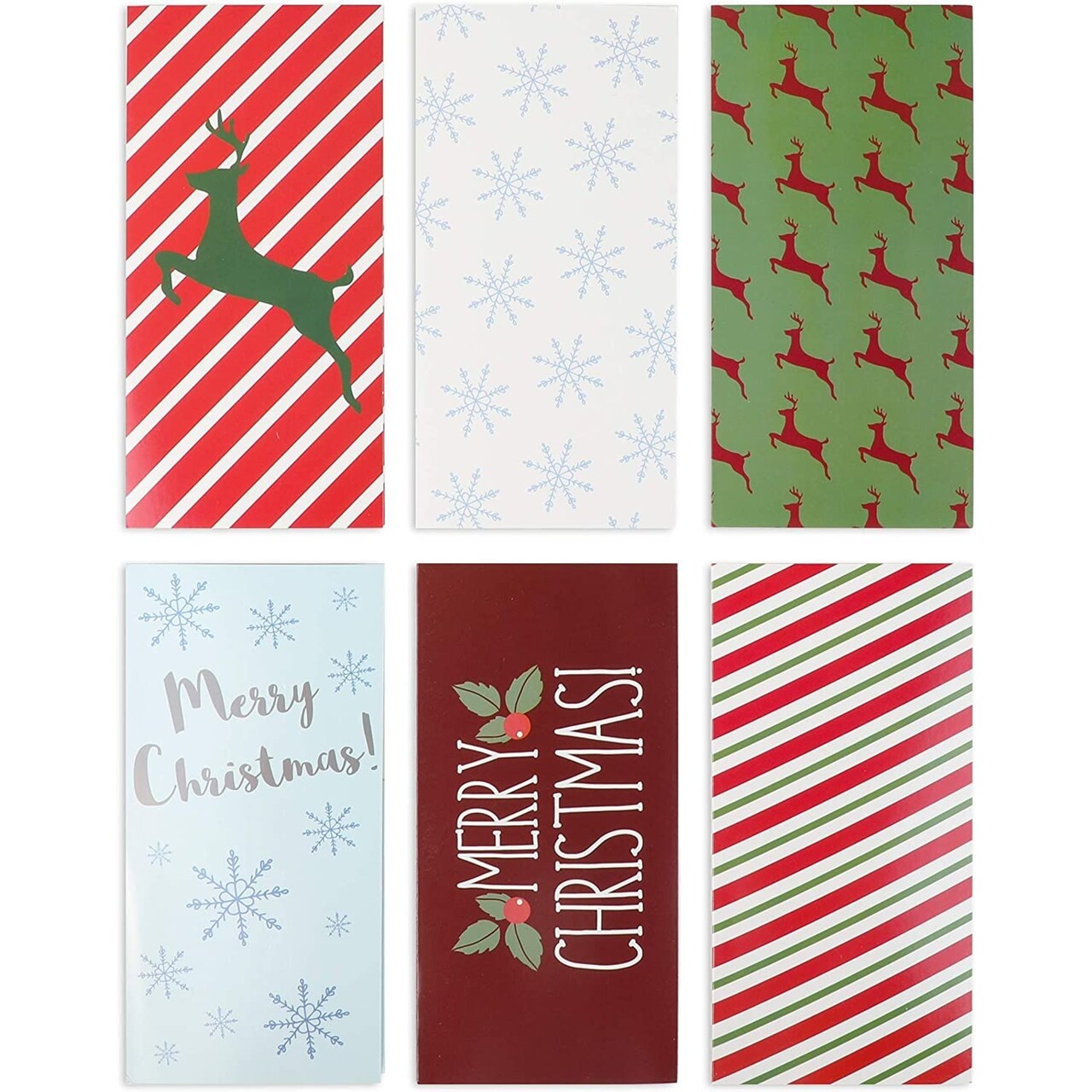 Best Paper Greetings 36 Pack Christmas Money Cards with Envelopes, Gift Cards Holders, 3.5 x 7.25 Money Holder Christmas Cards, 6 Cute Xmas Snowflakes, Strips, Reindeer Candy Cane Mistletoe Designs